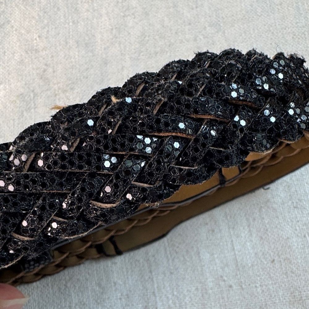 Elegant Black Braided Belt with Black Glitter Look. - Picture 8 of 8